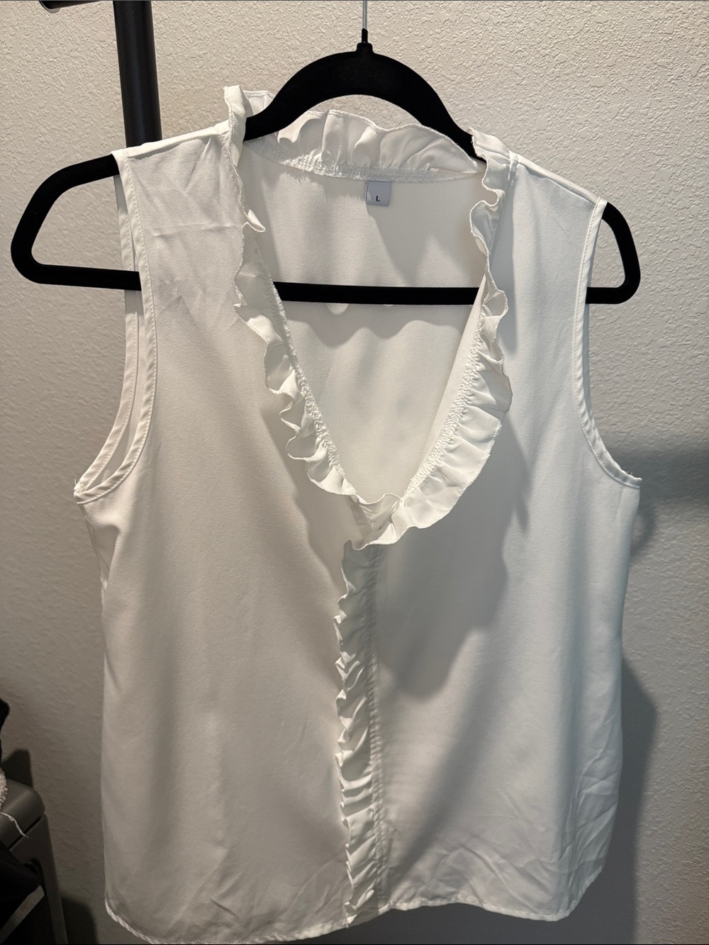 Sleeveless Ruffle V-Neck Blouse - White